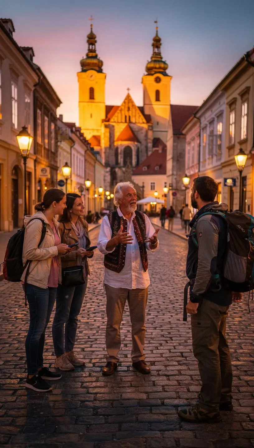 Pohľad na mestskú štvrť, kde sa stretáva historická a súčasná architektúra v harmonickom súzvuku.